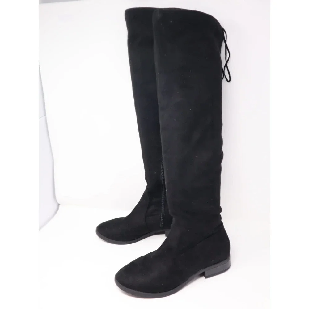 Black Over The Knee Boots 7 Charlotte Russe Womens Faux Suede Tie Back Fall Work